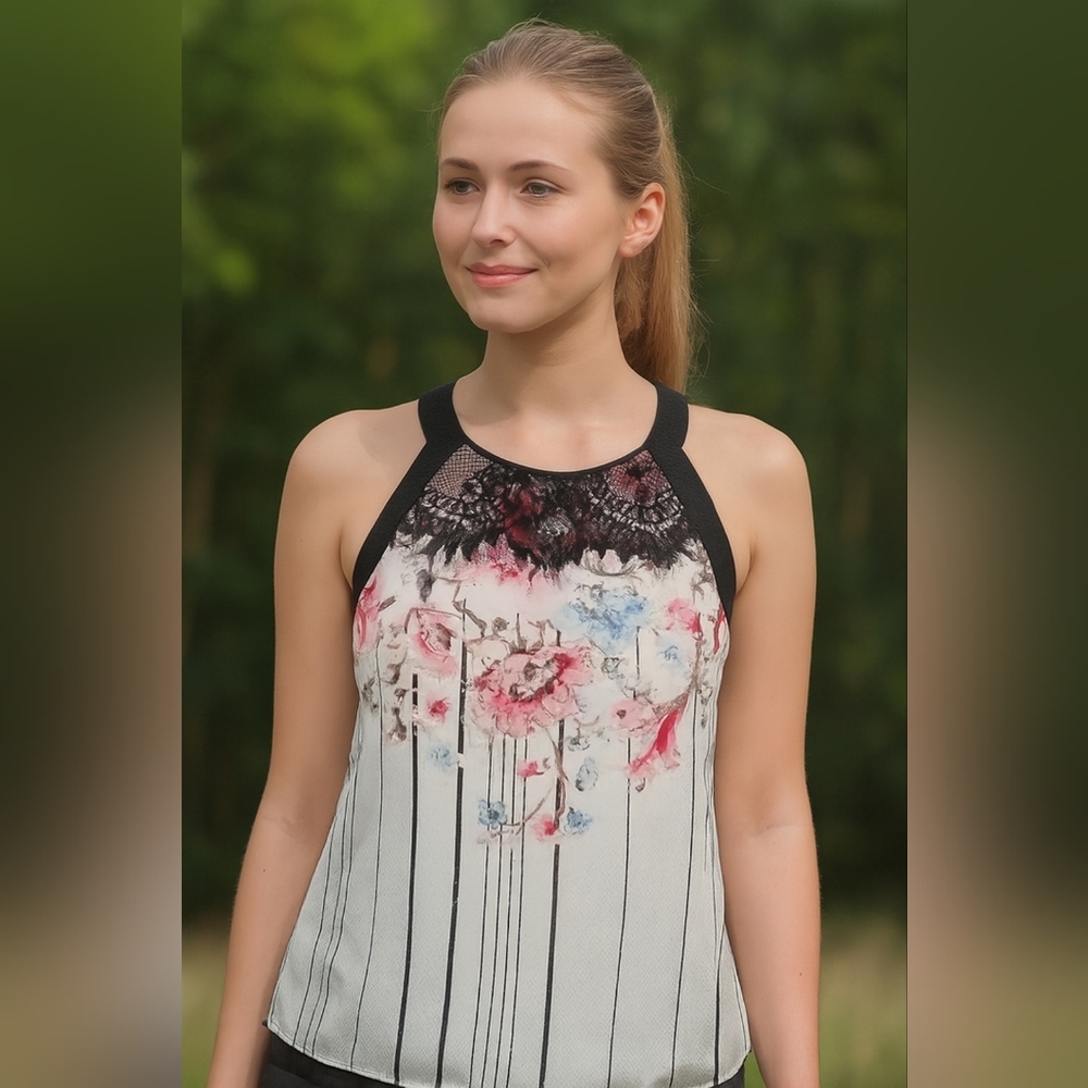 WHITE HOUSE BLACK MARKET Fairy Easter Church boho chic lace flowy floral top